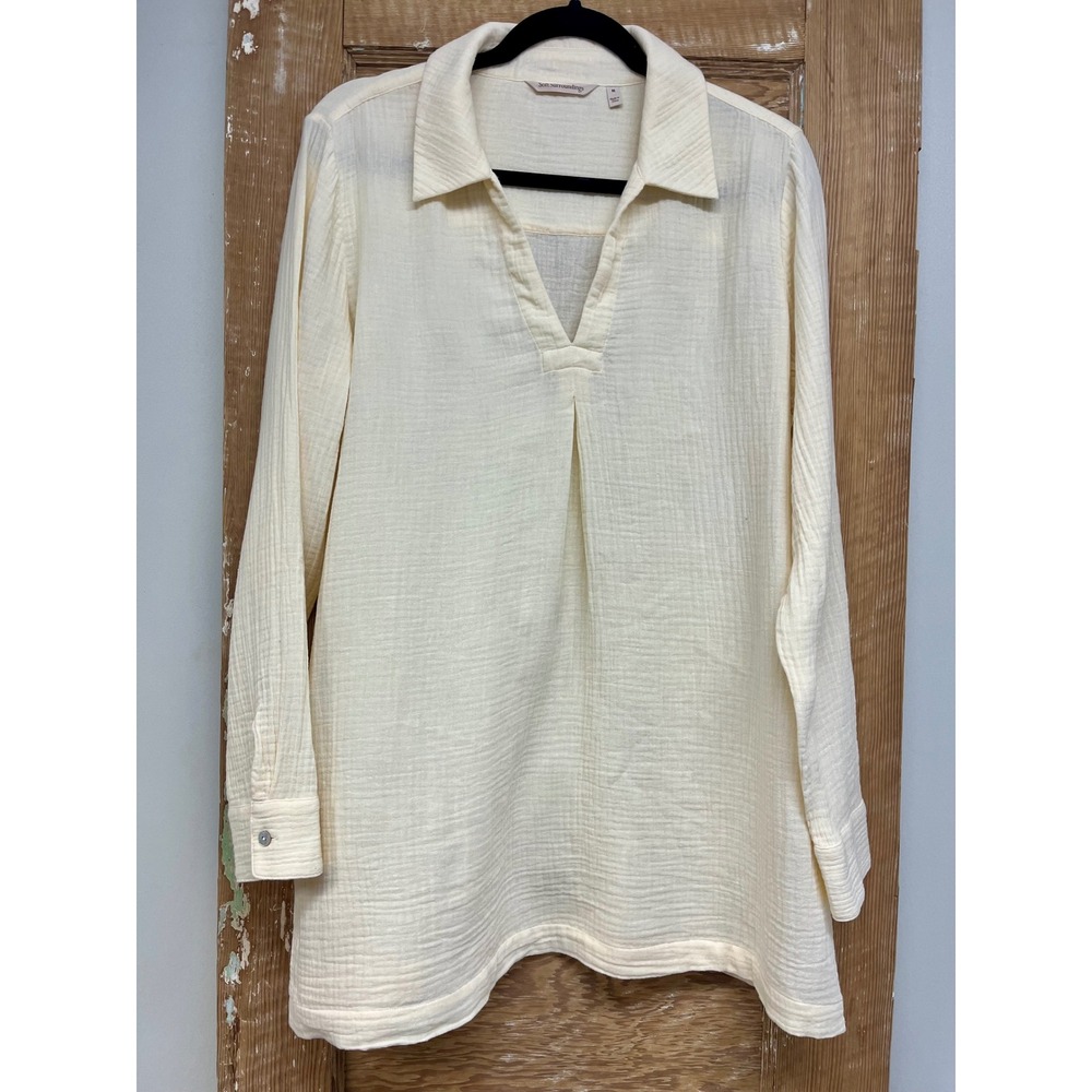 Soft Surroundings Tunic M Cream Cotton Coastal Grandma Beachy Minimalist Cruise